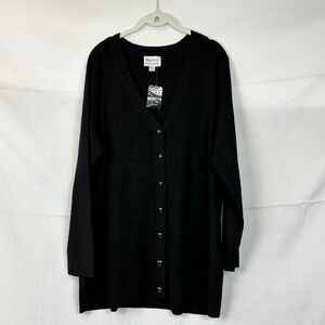 Whisper Knit by Louis DellOlio Black Cardigan Button‎ Pockets Womens 1X
